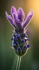 Dew-Kissed Lavender Bloom in Golden Hour Light