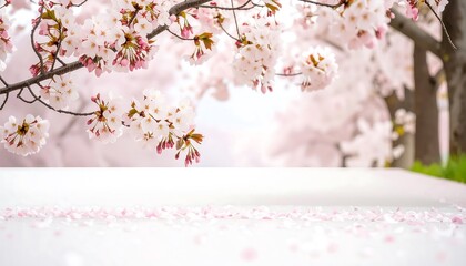 Pink cherry blossoms blooming in serene spring garden