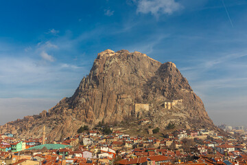 Karahisar castle on a rock mountain, Afyon, Turkey