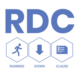 RDC - Running Down Clause acronym. business concept background. vector illustration concept with keywords and icons. lettering illustration with icons for web banner, flyer, landing page