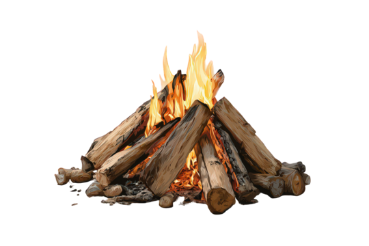 Bright Bonfire Burning Against Black Background