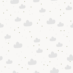 Seamless pattern with delicate clouds and a light background. Digital paper, for surface design, kids clothing, print