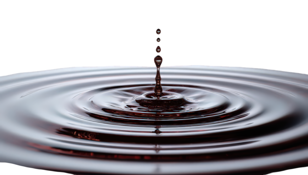 Dark Red Liquid Drop Impacting Surface Creating Concentric Ripples
