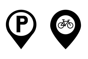 Set of map pointer icon, cycle parking, bike cycle parking pointer, parking pointer set