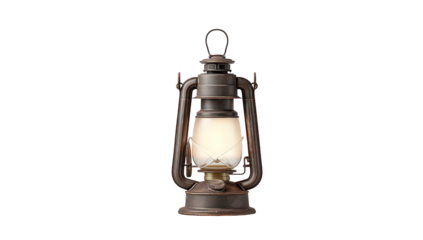 Antique Oil Lantern with Glowing Glass, Dark Background
