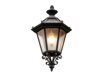 Antique Street Lamp with Warm Light on Black Background
