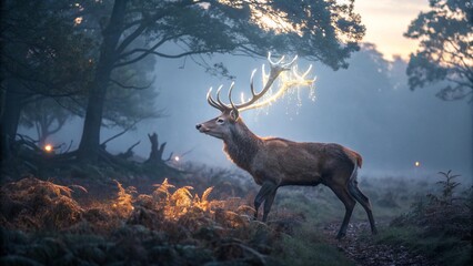 Enchanted Deer with Glowing Antlers in a Forest
Magical Stag in a Misty Morning Forest
Fantasy Animal with Luminous Antlers
Surreal Forest Scene with a Mystical Deer