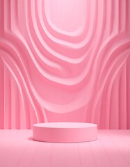 Pink textured backdrop with circular platform for display
