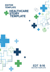 Obraz premium A modern vector template featuring abstract blue and green medical crosses, perfect for healthcare story designs and digital presentations.