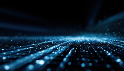 Abstract digital landscape, light trails on a grid