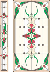 Stained glass in Art Deco style. Abstract floral. Tiffany technique Doors in classic style. Illustration