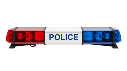 Police car light bar emergency vehicle siren red and blue flashing lights law enforcement 911 response on transparent background