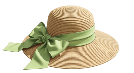 Elegant straw sun hat with green ribbon isolated against black background studio shot