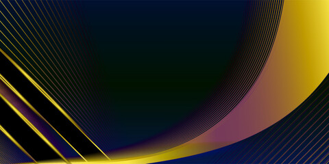 Abstract elegant dark blue background with golden line and lighting effect sparkle. Luxury template award design. Vector illustration