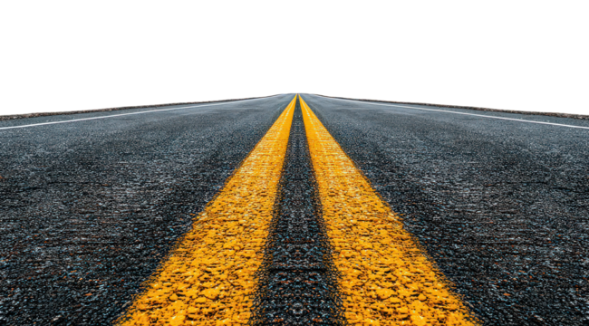 Asphalt Road with Yellow Lines at Night