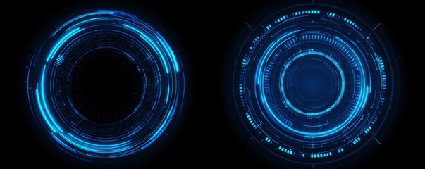Two concentric, glowing blue circular interfaces on a dark background