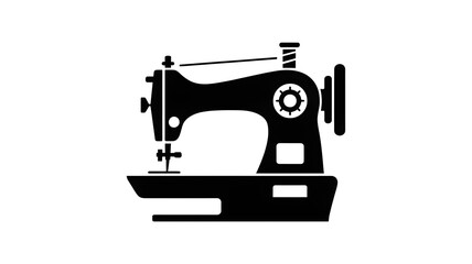 A black and white silhouette of a sewing machine