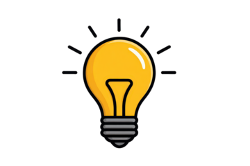 Bright Yellow Light Bulb Idea Icon on Transparent Background