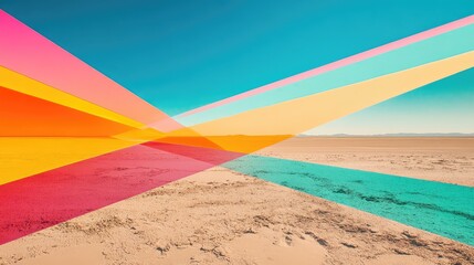 A colorful sky with a rainbow and a desert in the background