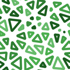 Abstract Mosaic Background. Large triangles size. Mono tone style. Rounded triangles outlined. Repeatable pattern. Lush Greenery. Elegant vector tiles. Seamless vector illustration.
