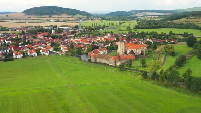 The town of &Scaron;vihov with a medieval castle in the &Scaron;umava foothills. Czech Republic, Central Europe.