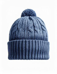 Knitted winter beanie with folded cuff, isolated on white background