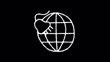 Dynamic White Chalk Hand-Drawn Globe and Heart Connection Animation on Black - Powered by Adobe