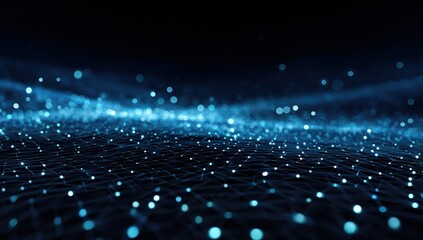 Abstract digital network.  Light blue dots and lines form a complex network