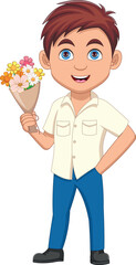Cute boy with flowers in bouquet
