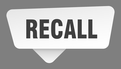 recall sign. recall white sticker isolated on gray background
