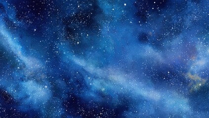 Fototapeta premium Deep space nebula filled with swirling clouds of blue and dark hues, scattered with numerous stars