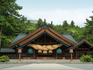 神社としめ縄　イラスト　