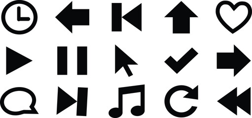 Black vector arrow icons set for web design and direction signs