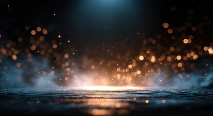 Dark stage with golden light and smoke