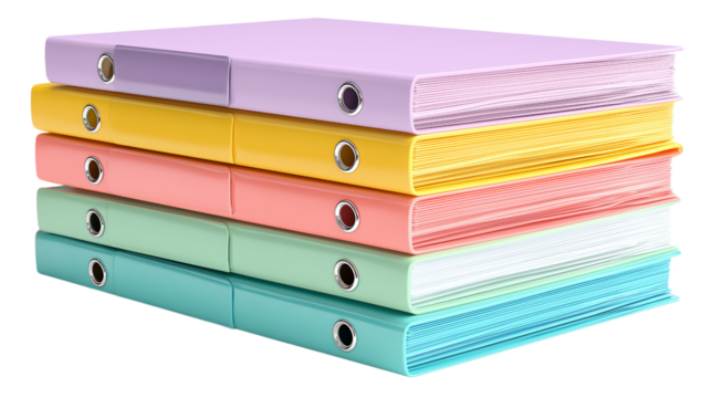 Stack of Colorful Ring Binders on isolated on a white background