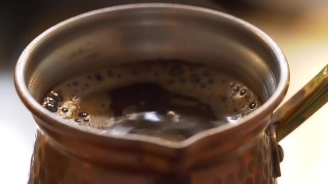 Brewing Turkish Coffee with Closeup.