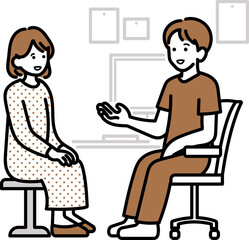 診察室で話す医者と患者のイラスト