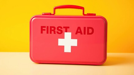 Obraz premium Red First Aid Kit with Yellow Background.