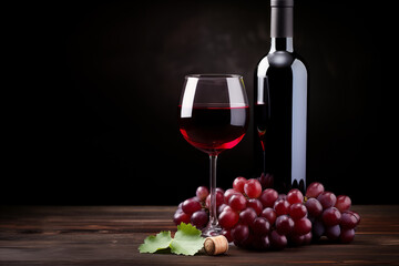 Fototapeta premium Bottle of red wine with a glass and grapes 