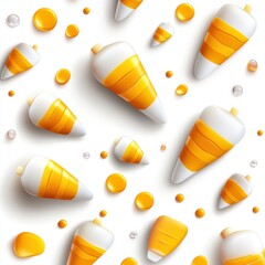 Abstract pattern of colorful ice cream cones and round candies on a bright white background for vibrant design projects
