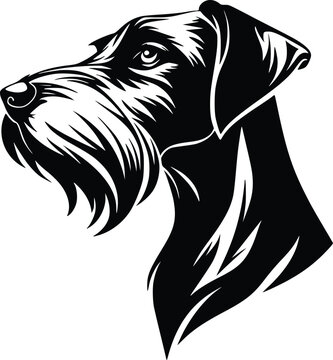 German Wirehaired Pointer head silhouette with bushy eyebrows, beard, and textured fur in vector