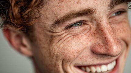 Obraz premium Radiant Joy: Close-up Portrait of a Smiling Man with Freckles and Green Eyes