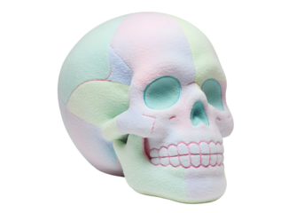 Pastel Colored Skull Sculpture on white background
