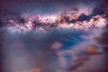 Milky Way in winter horizontal with clouds near the lower third for sky replacement