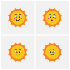 Cute Cartoon Sun Characters with Different Facial Expressions – Happy, Sad, Surprised, Smiling