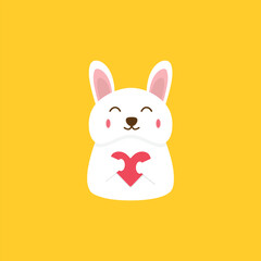 dorable smiling rabbit with pink heart cute kawaii character vector illustration. Funny positive bunny with long ears and symbol of love. bunny logo holding pink love.
