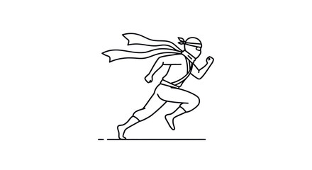 Line Art Illustration of a Running Ninja Superhero.