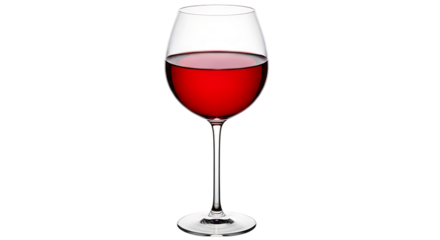 Elegant red wine glass filled with ruby liquid against a dark background