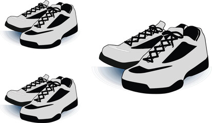 I see the image — it shows **three sets of sneakers** in black and white, arranged in different groupings:

* Top left: **one pair of sneakers (2 shoes)**
* Bottom left: **one pair of sneakers (2 shoe