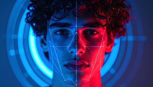 Facial Recognition Portrait Futuristic Scan of a Young Man